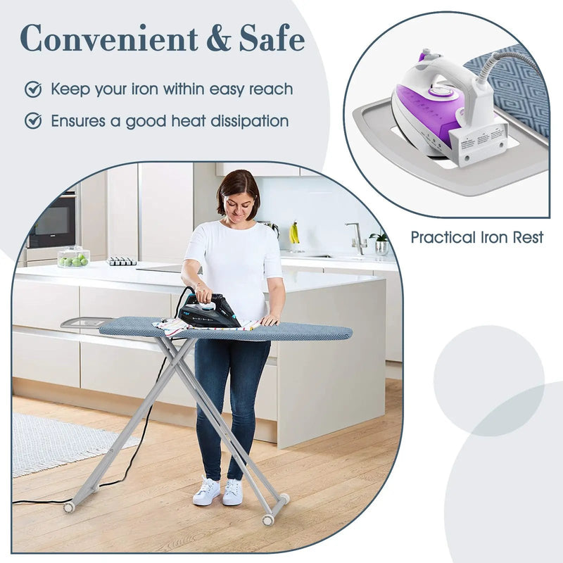 57" x 16.5" Carbon Steel Ironing Table with Iron Rest and 7-Level Height-Blue by DirectDeals
