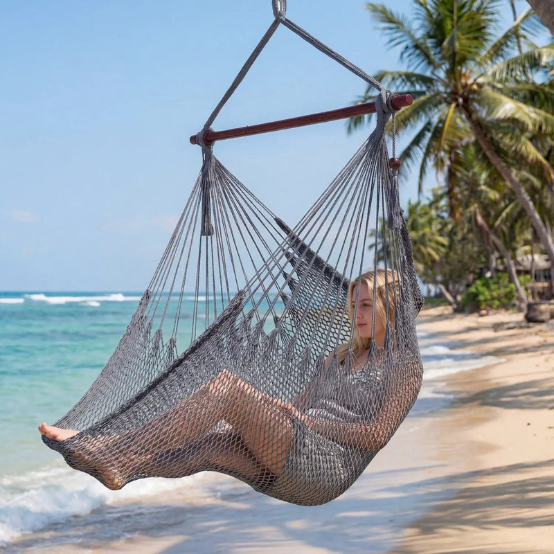 Caribbean Hammock Chair with Metal Spreader Bar Large Soft-Spun Rope Woven Swing by DirectDeals