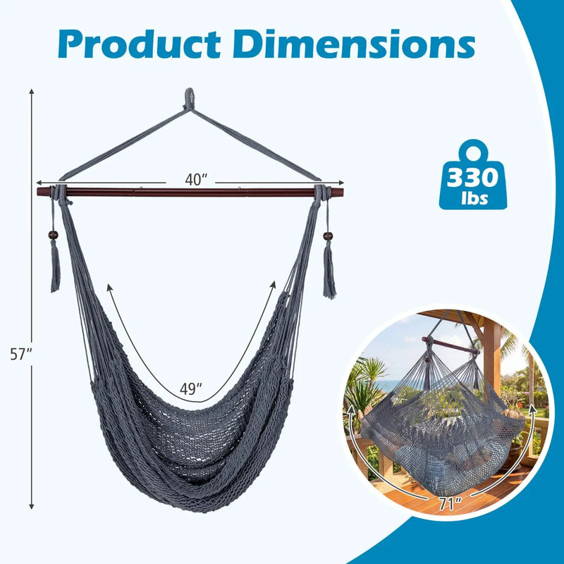 Caribbean Hammock Chair with Metal Spreader Bar Large Soft-Spun Rope Woven Swing by DirectDeals
