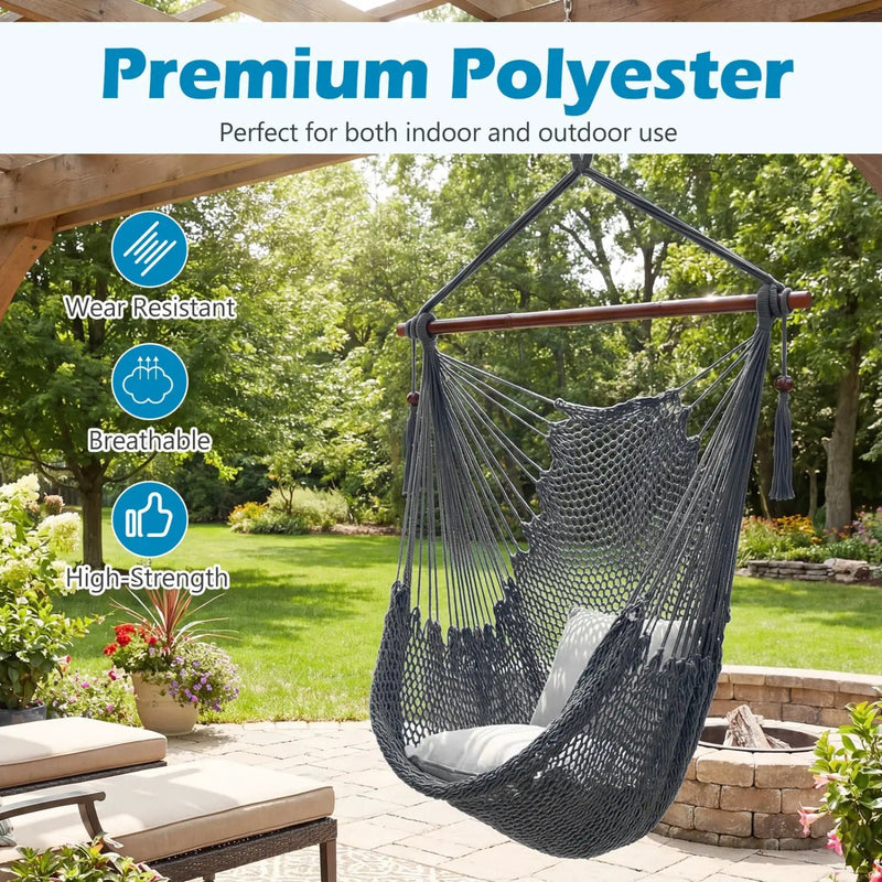 Caribbean Hammock Chair with Metal Spreader Bar Large Soft-Spun Rope Woven Swing by DirectDeals