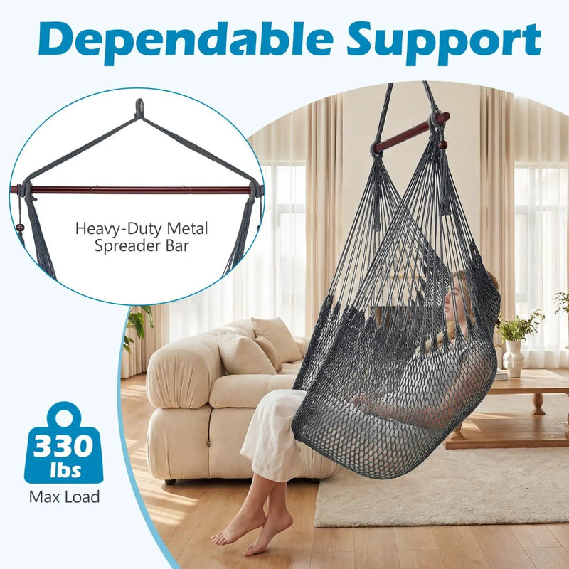 Caribbean Hammock Chair with Metal Spreader Bar Large Soft-Spun Rope Woven Swing by DirectDeals