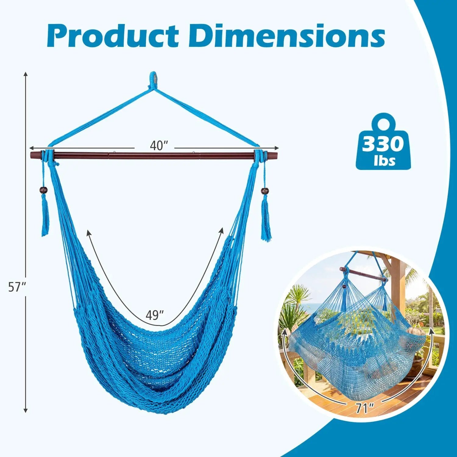 Caribbean Hammock Chair with Metal Spreader Bar Large Soft-Spun Rope Woven Swing by DirectDeals