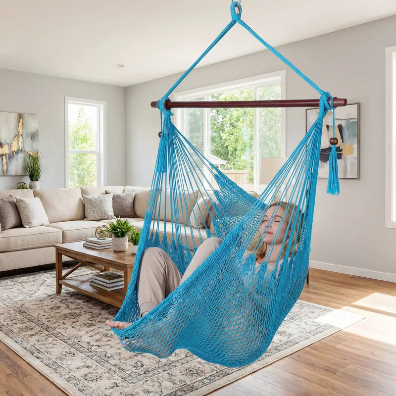 Caribbean Hammock Chair with Metal Spreader Bar Large Soft-Spun Rope Woven Swing by DirectDeals
