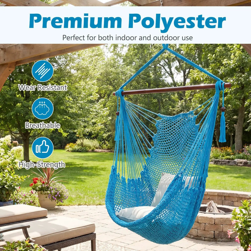 Caribbean Hammock Chair with Metal Spreader Bar Large Soft-Spun Rope Woven Swing by DirectDeals
