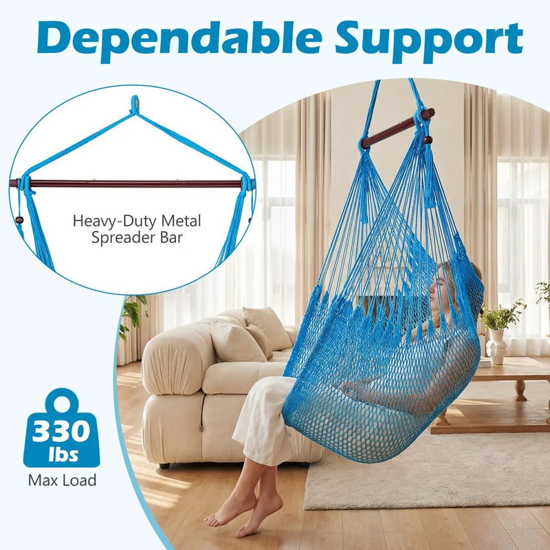 Caribbean Hammock Chair with Metal Spreader Bar Large Soft-Spun Rope Woven Swing by DirectDeals