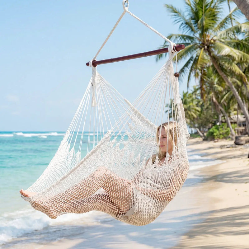 Caribbean Hammock Chair with Metal Spreader Bar - Beige by DirectDeals