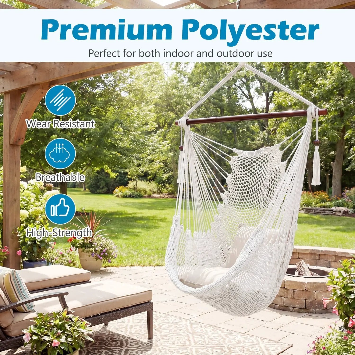 Caribbean Hammock Chair with Metal Spreader Bar - Beige by DirectDeals