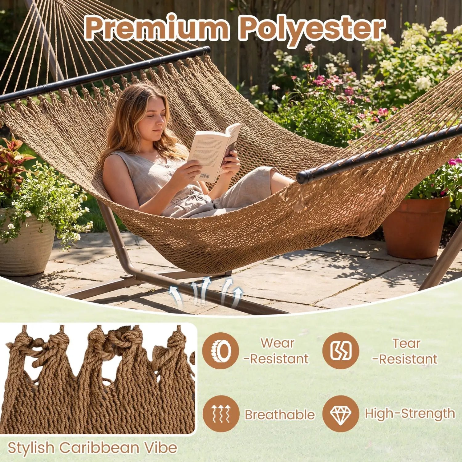 Caribbean Hammock with Spreader Bar for Patio Poolside by DirectDeals