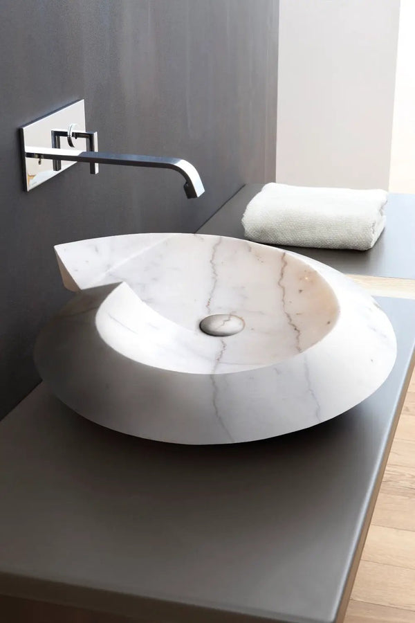 Carrara White Marble Helix Shaped Stone Sink with Polished Finish 20x23x4