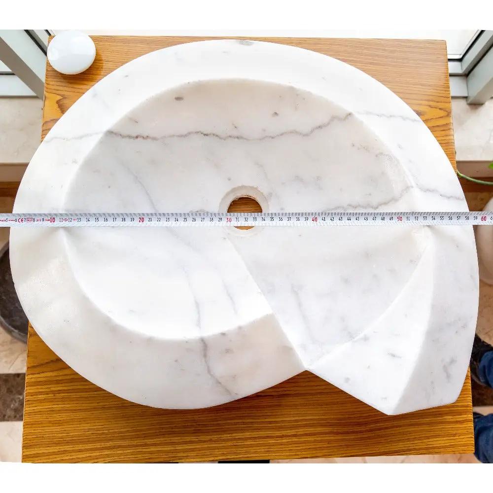 Carrara White Marble Helix Shaped Stone Sink with Polished Finish 20x23x4 by GobekDesign