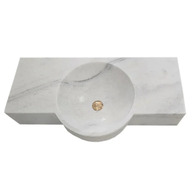 Carrara White Marble Above-vanity Wall-mount Bathroom Sink (W)16" (L)36" (H)5" by GobekDesign