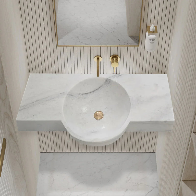 Carrara White Marble Above-vanity Wall-mount Bathroom Sink (W)16" (L)36" (H)5" by GobekDesign