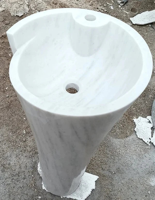 Carrara White Marble Stand-alone Designer Pedestal Bathroom Sink (W)16.5" (L)16.5" (H)36" by GobekDesign