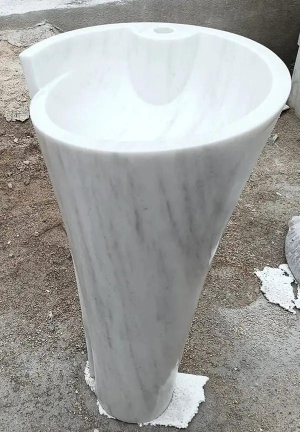 Carrara White Marble Designer Pedestal Bathroom Sink 16.5x36 In by GobekDesign