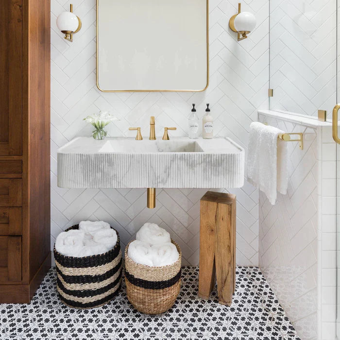 Carrara White Marble Wall-mount Bathroom Vanity Ribbed Textured Front (W)16" (L)38" (H)6" by GobekDesign