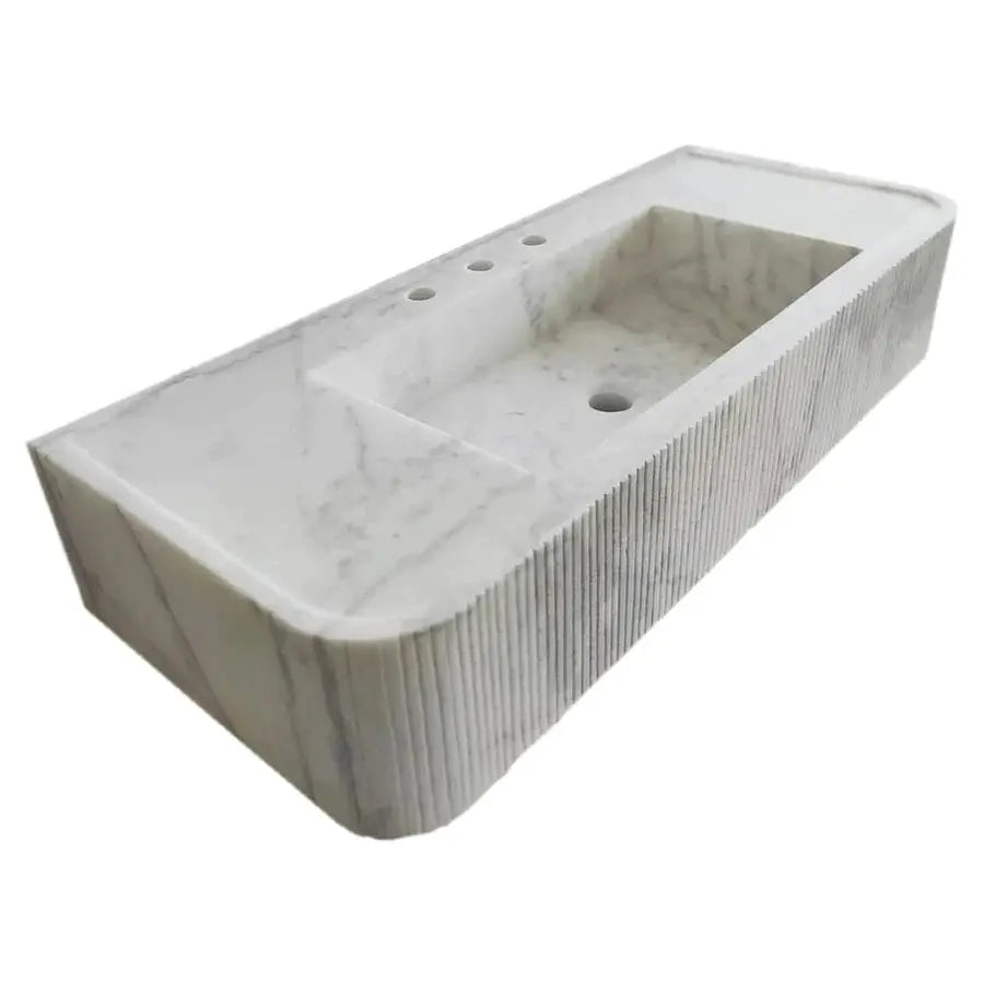 Carrara White Marble Wall Mount Bathroom Vanity - Ribbed Textured 16x38 by GobekDesign