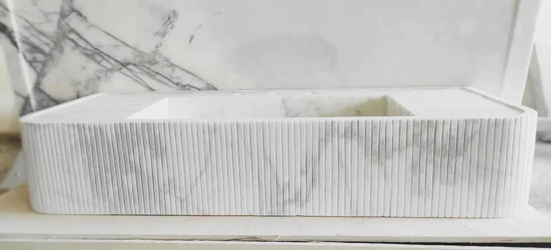 Carrara White Marble Wall-mount Bathroom Vanity Ribbed Textured Front (W)16" (L)38" (H)6" by GobekDesign
