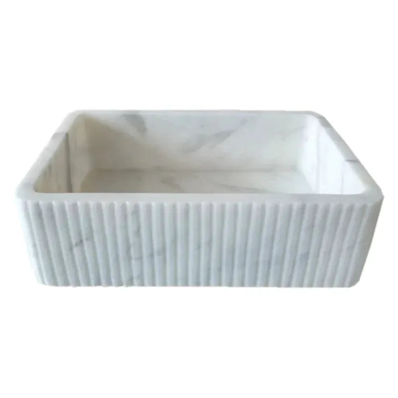 Carrara White Marble Wall-Mount Bathroom Sink - Ribbed Textured 16x24 by GobekDesign