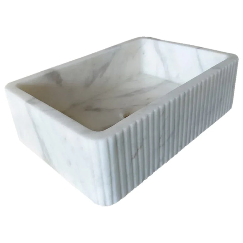 Carrara White Marble Wall-mount Bathroom Sink Ribbed Textured (W)16" (W)24" (H)6" by GobekDesign
