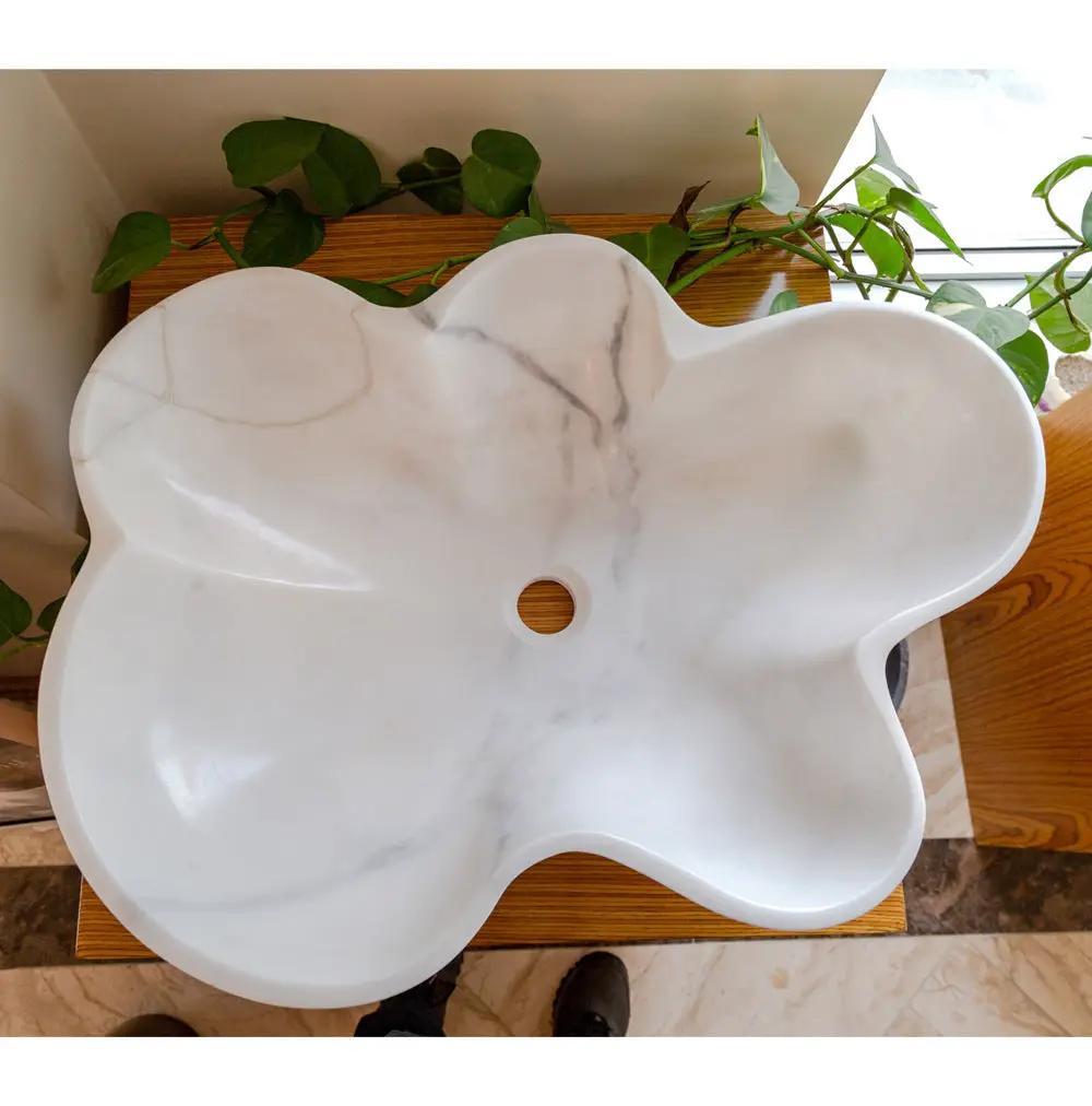 Carrara White Marble Artistic Vessel Sink - Polished 24.5x18x6 by GobekDesign