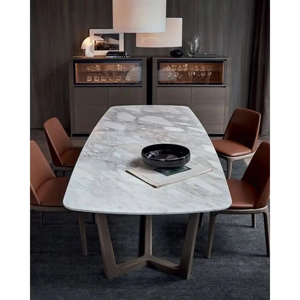Natural Marble Rectangular Dining Table - Polished Eased Edge by GobekDesign