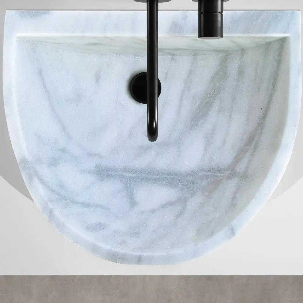 Natural Carrara White Marble Wall-Mount Half-Round Bathroom Sink - Polished 20x24x6 by GobekDesign