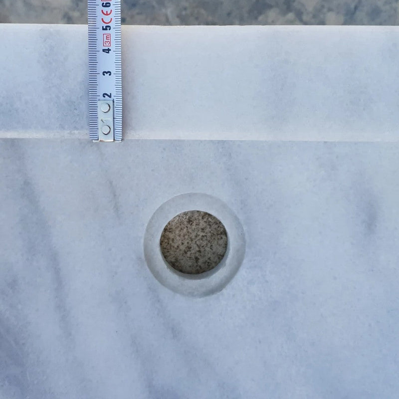 Carrara White marble Half Round Sink Polished size (W)24" (L)20" (H)6" SKU-TMS10 back thickness measure