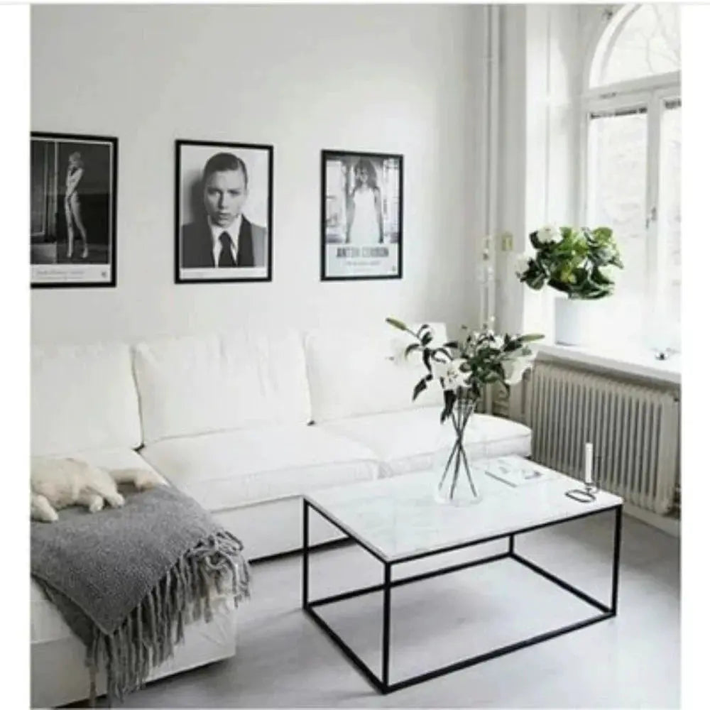 Carrara White Marble Rectangular Coffee Table with Metal Legs by GobekDesign