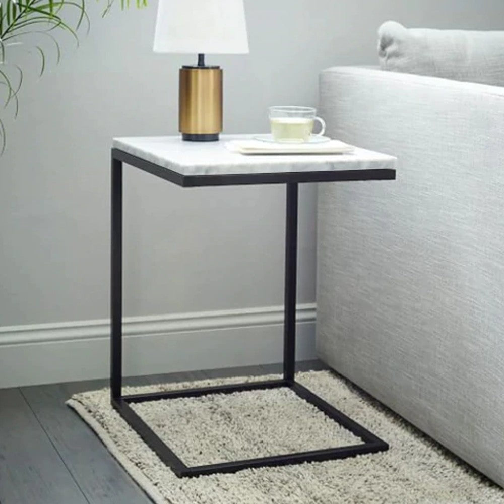 Carrara White Marble End/Side Table Square Polished by GobekDesign