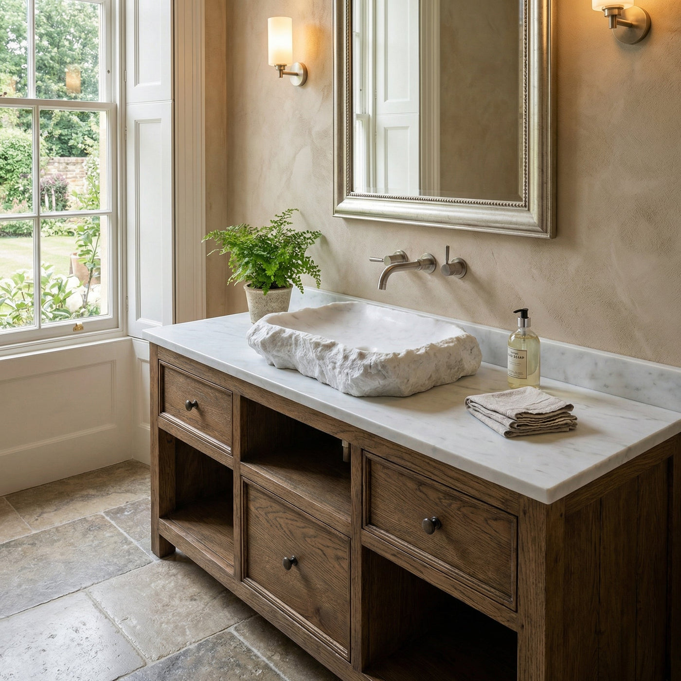 Carrara White Marble Rustic Hand Chiseled Vessel Sink 16 x 22 by GobekDesign