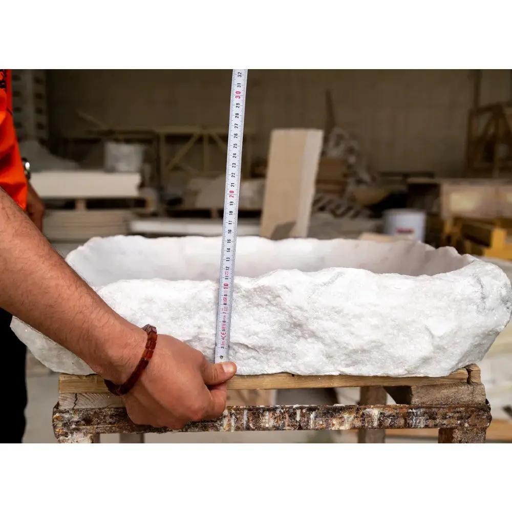 Carrara White Marble Rustic Hand Chiseled Vessel Sink 16 x 22 by GobekDesign