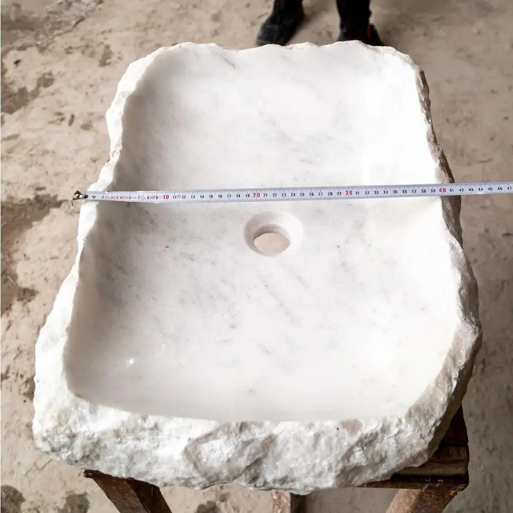 Carrara White Marble Rustic Hand Chiseled Vessel Sink 16 x 22 by GobekDesign