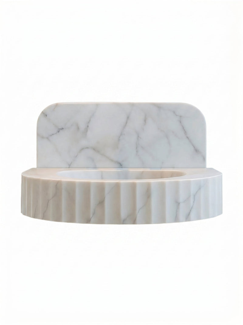 Carrara White Marble Wall-mount Bathroom Sink Fluted Front (W)16" (L)24" (H)6"