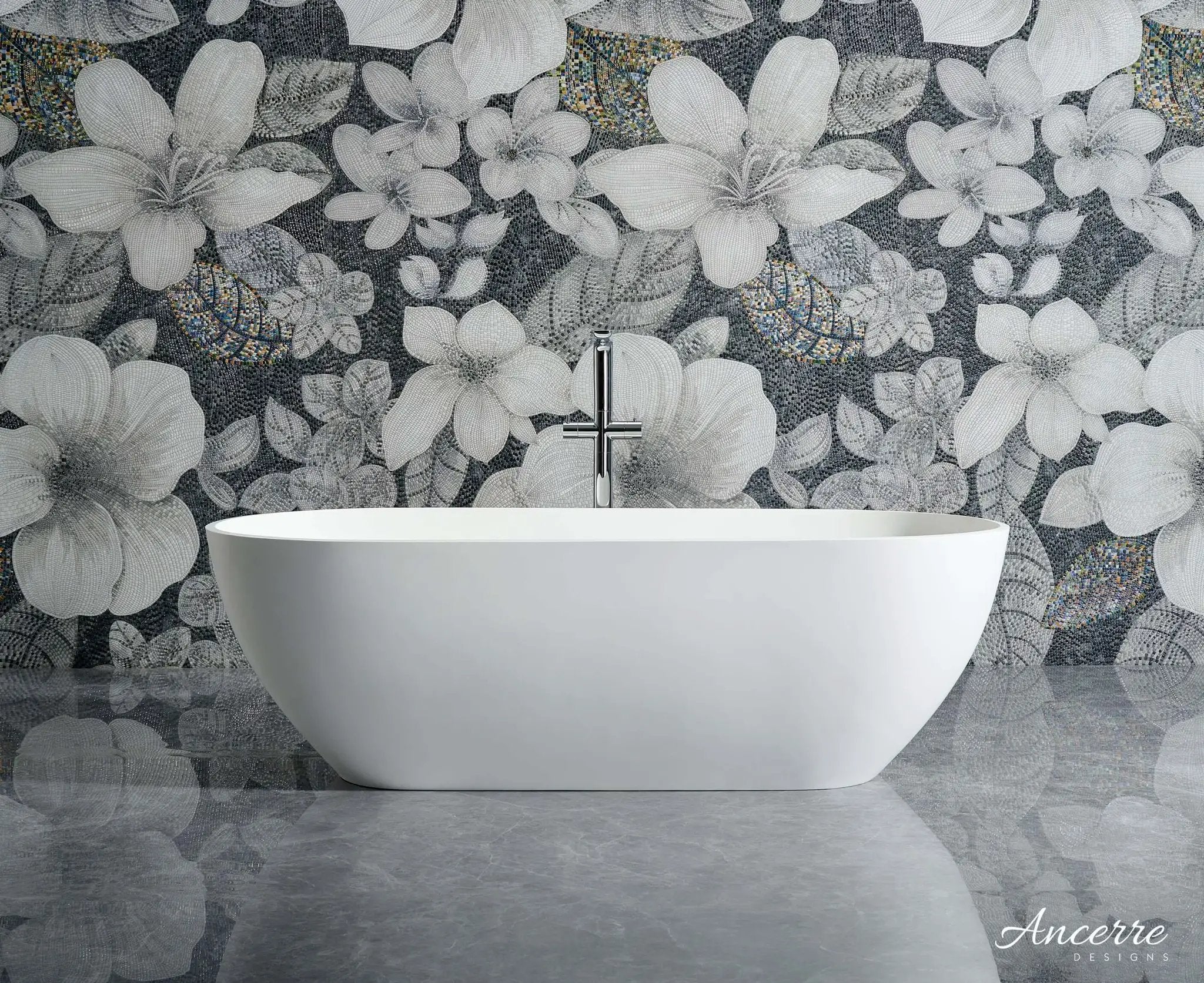 Cascade 63” Freestanding Solid Surface Bathtub by Ancerre Designs