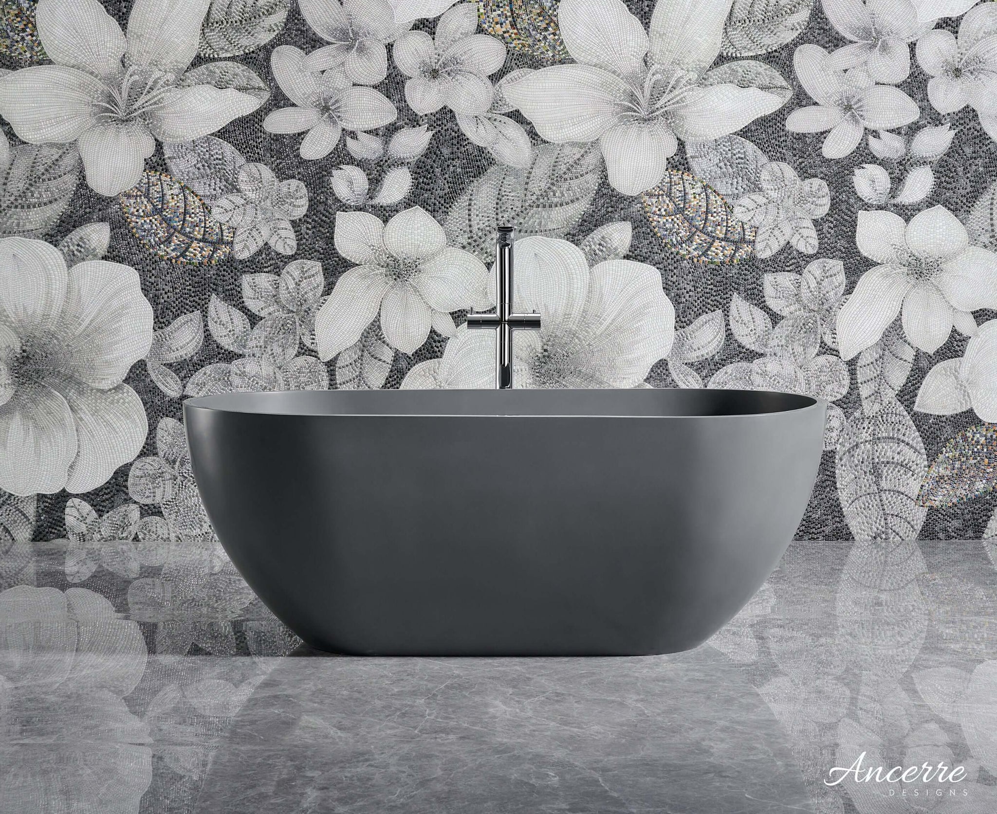 Cascade 59” Freestanding Solid Surface Bathtub by Ancerre Designs