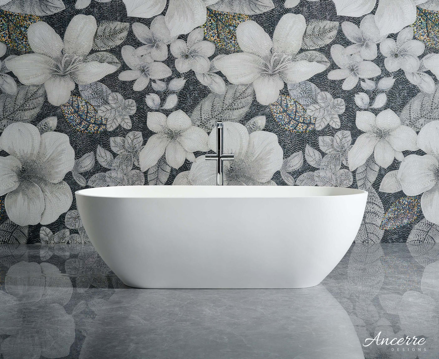 Cascade 59” Freestanding Solid Surface Bathtub by Ancerre Designs