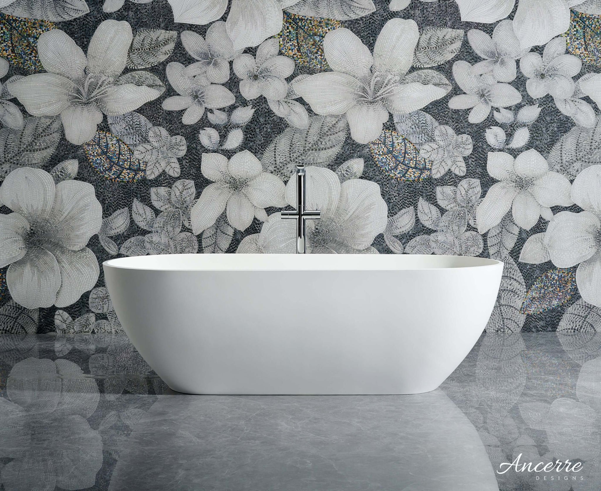 Cascade 59” Freestanding Solid Surface Bathtub by Ancerre Designs