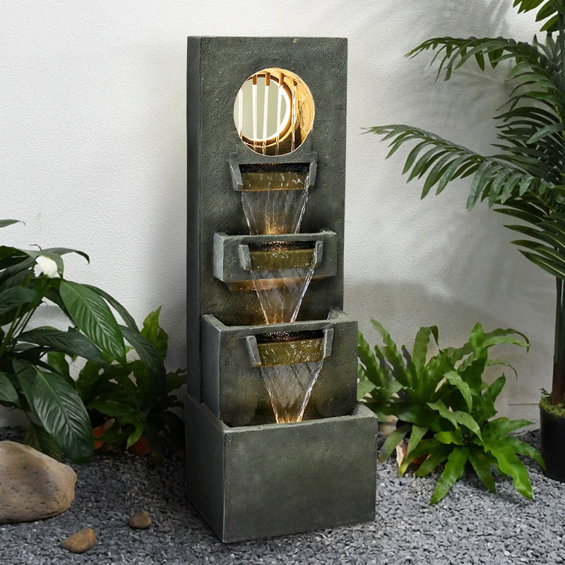 Resin Moon Gate Outdoor Water Fountain 39 Inch Warm LED, photo 3 of 10