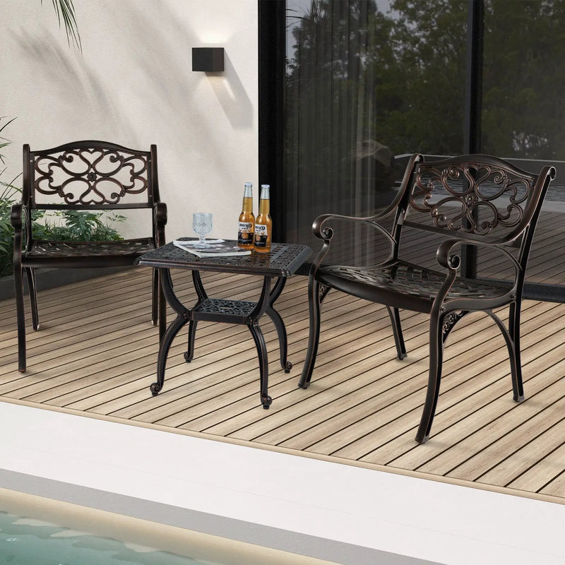 Cast Aluminum Dining Chairs Set of 2 with Patio Chairs Armrests Flower Pattern-Bronze by DirectDeals