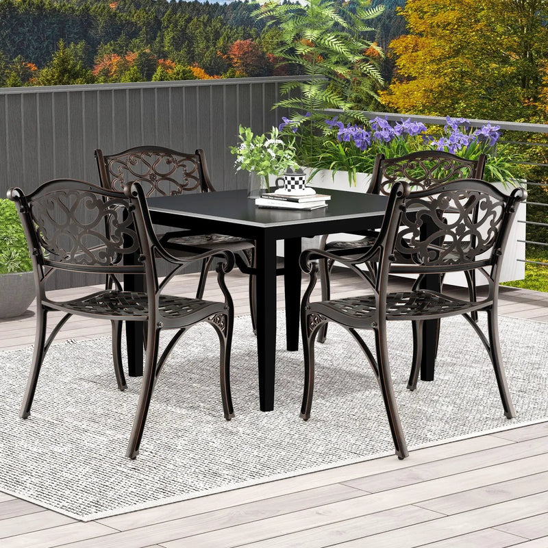 Cast Aluminum Dining Chairs Set of 2 with Patio Chairs Armrests Flower Pattern-Bronze by DirectDeals