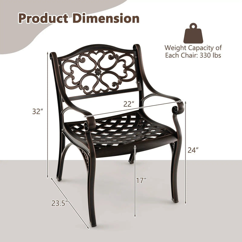 Cast Aluminum Dining Chairs Set of 2 with Patio Chairs Armrests Flower Pattern-Bronze by DirectDeals