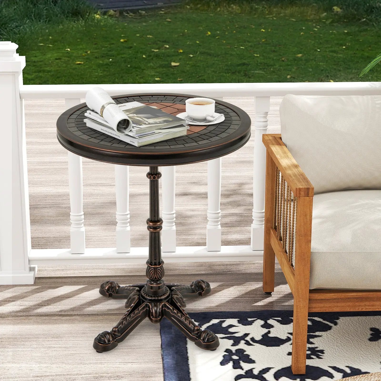 24" Round Patio Dining Table Weather-resistant Cast Aluminum Table-Bronze by DirectDeals