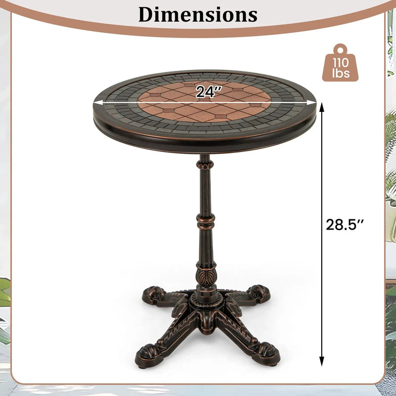 24" Round Patio Dining Table Weather-resistant Cast Aluminum Table-Bronze by DirectDeals