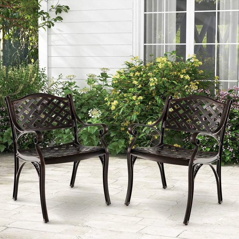 Cast Aluminum Patio Chairs Set of 2 Dining Chairs with Armrests Diamond Pattern-Bronze by DirectDeals
