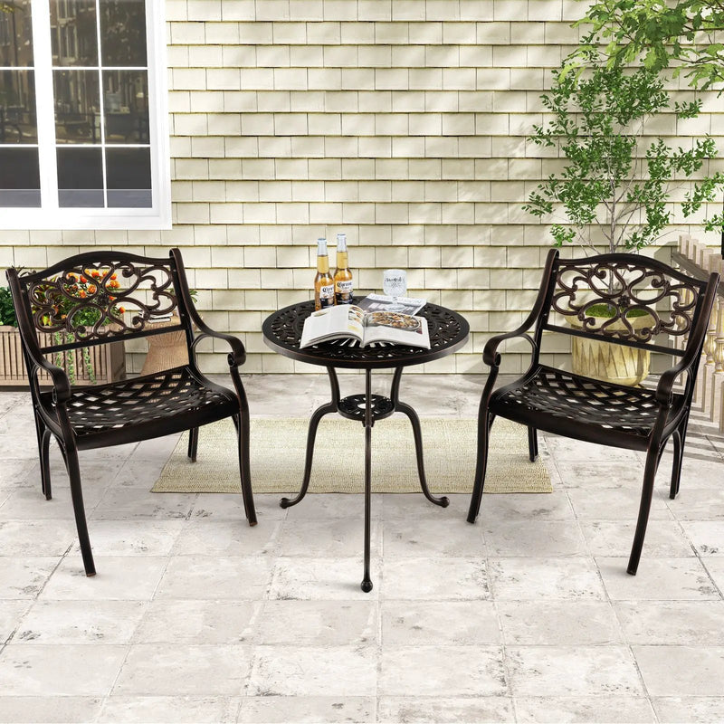 Cast Aluminum Patio Chairs Set of 2 Dining Chairs with Armrests Diamond Pattern-Bronze by DirectDeals