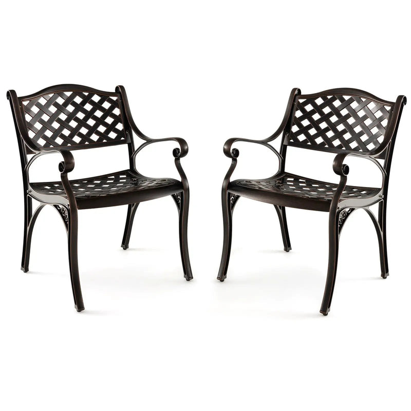 Cast Aluminum Patio Chairs Set of 2 Dining Chairs with Armrests Diamond Pattern-Bronze by DirectDeals