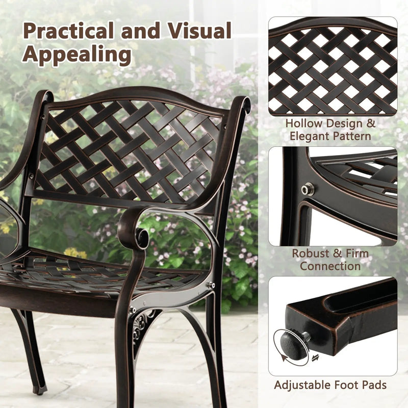 Cast Aluminum Patio Chairs Set of 2 Dining Chairs with Armrests Diamond Pattern-Bronze by DirectDeals
