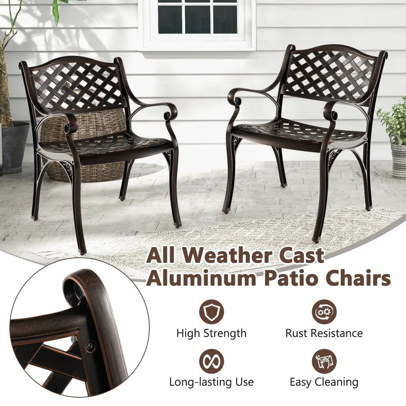 Cast Aluminum Patio Chairs Set of 2 Dining Chairs with Armrests Diamond Pattern-Bronze by DirectDeals