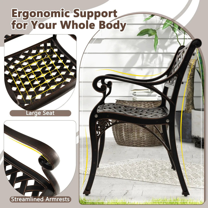 Cast Aluminum Patio Chairs Set of 2 Dining Chairs with Armrests Diamond Pattern-Bronze by DirectDeals