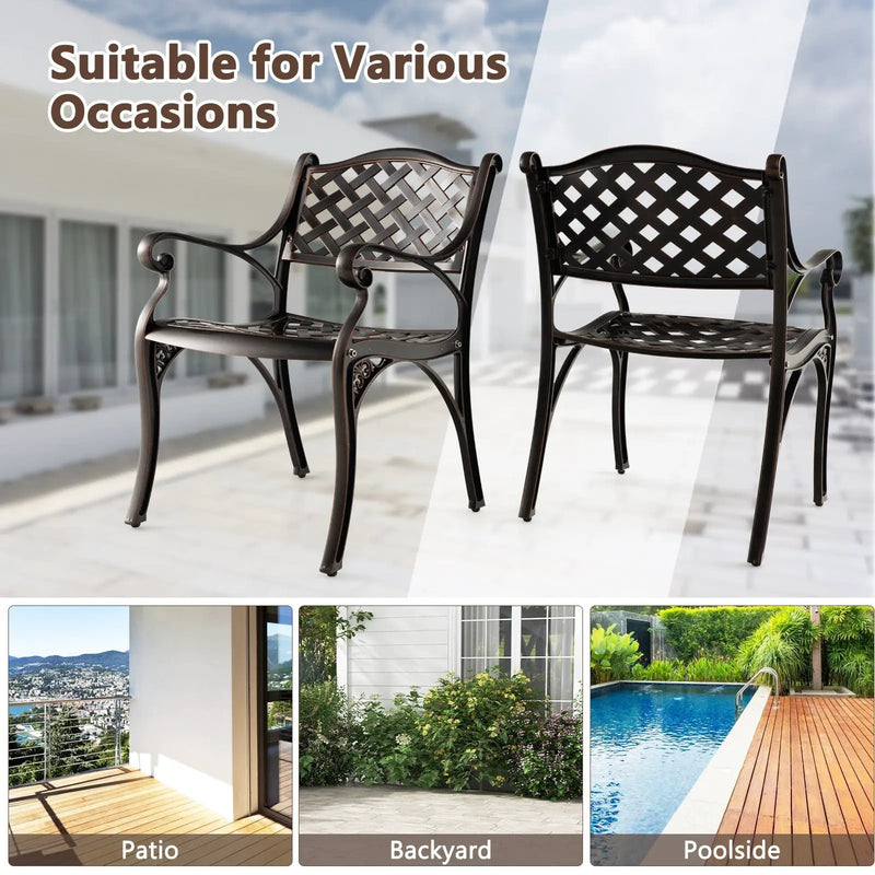 Cast Aluminum Patio Chairs Set of 2 Dining Chairs with Armrests Diamond Pattern-Bronze by DirectDeals
